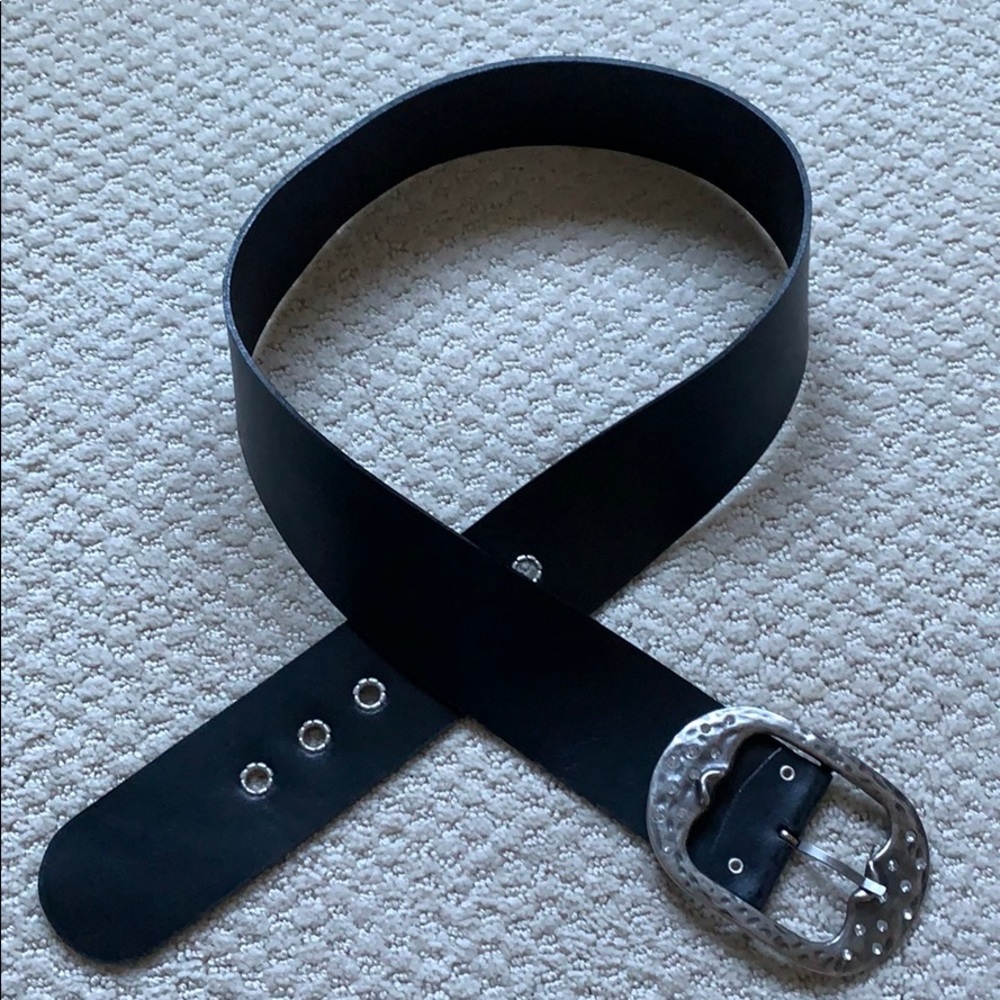 NEW Aldo black leather belt with silver buckle LG